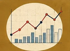 A chart of bars and a rising line